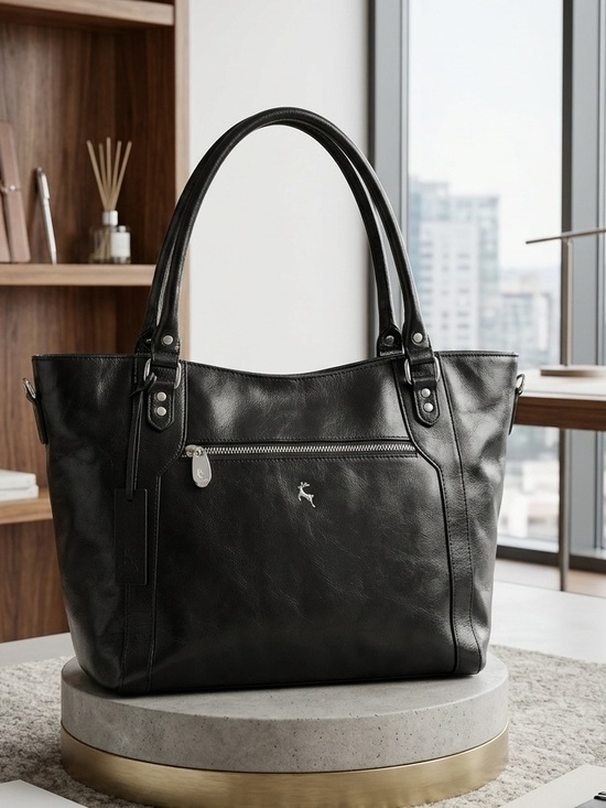 Ashworth Handbags - Ashwood Satchel Tote Black‎ Leather Hand Bag